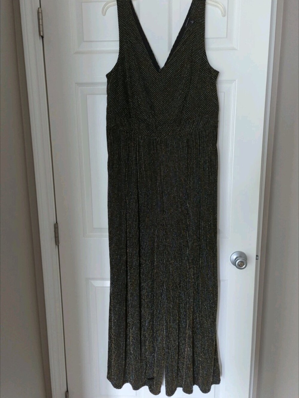 Women's Torrid Black Shimmer Silver & Gold Striped One Piece Pants Suit Sz. 1